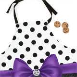 Apron-Glam Purple Bow-Black Polka Dots-Black Glitter