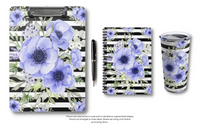 Tumbler 20oz-Soft Blue Floral-Black Horizontal Stripes-White