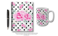 Small Spiral Notebook, 6x8in-Magenta Pink Floral-Black Polka Dots-White