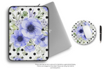 Laptop Sleeve-Soft Blue Floral-Black Polka Dots-White