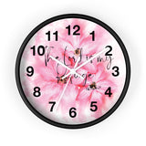 Wall Clock - Pink Passion Watercolor Plumeria - The Lord is my Refuge (Faith)