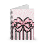 Ballet Pink Black Ruffle Leopard Bow Couture - Spiral Notebook