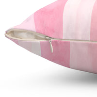 Square Pillow - Blush Ribbons & Roses - Glam Watercolor Floral Stripes