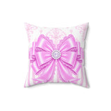 Orchid Lilac Damask Bow - Square Pillow