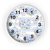 Powder Blue Sugar Blossom Stripes - Wall Clock