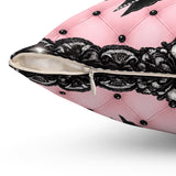 Obsidian Black Bow in Princess Pink - Square Pillow
