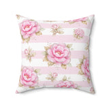 Pink Sugar Blossom Stripes - Square Pillow