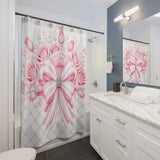 Candy Stripe Pink Couture Bow - Shower Curtains