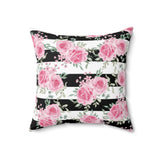 Pretty Pink Roses - Black Stripes - Square Pillow