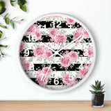Pretty Pink Roses -Black Stripes - Wall Clock