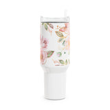 Glam Cup Tumbler, 40oz - Pink Floral Butterflies - White