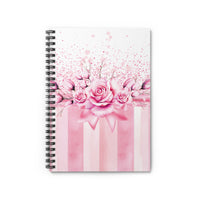 Spiral Notebook (Small) - Blush Ribbons & Roses - Glam Watercolor Floral Stripes