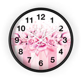 Wall Clock - Blush Ribbons & Roses  - Glam Watercolor Floral Stripes