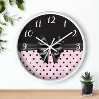 Wall Clock-Glam Black Bow-Soft Pink-Black Polka Dots