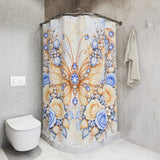 Buttercream Sapphire Blossom Butterfly - Shower Curtains