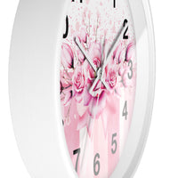 Wall Clock - Blush Ribbons & Roses  - Glam Watercolor Floral Stripes