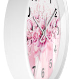 Wall Clock - Blush Ribbons & Roses  - Glam Watercolor Floral Stripes