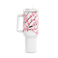 Glam Cup Tumbler, 40oz - Pink Floral Blossoms - White