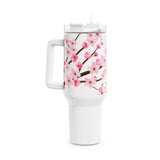 Glam Cup Tumbler, 40oz - Pink Floral Blossoms - White