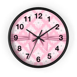 Glam Pink Mauve Bow - White Damask Diamonds - Wall Clock