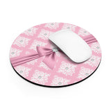 Mouse Pad-Glam Pink Mauve Bow-White Damask Diamonds