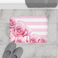 Bath Mat - Pink Stripes - Floral Roses