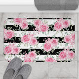 Pretty Pink Roses -Black Stripes - Bath Mat