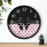 Wall Clock-Glam Black Bow-Soft Pink-Black Polka Dots