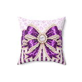 Purple Leopard Bow Couture - Square Pillow