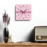 Acrylic Wall Clock-Glam Pink Mauve Bow-White Damask Diamonds