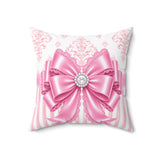 Princess Pink Damask Bow - Square Pillow