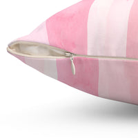 Square Pillow - Blush Ribbons & Roses - Glam Watercolor Floral Stripes