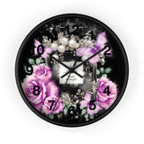 Wall Clock - Purple Midnight Roses - Perfume Bottle Black