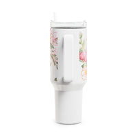 Glam Cup Tumbler, 40oz - Pink Floral Butterflies - White