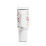 Glam Cup Tumbler, 40oz - Pink Floral Butterflies - White