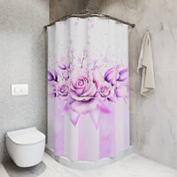 Shower Curtains - Lavender Ribbons & Roses - Glam Watercolor Floral Stripes