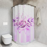 Shower Curtains - Lavender Ribbons & Roses - Glam Watercolor Floral Stripes
