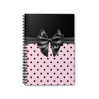 Small Spiral Notebook, 6x8in-Glam Black Bow-Soft Pink-Black Polka Dots