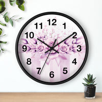 Wall Clock - Lavender Ribbons & Roses - Glam Watercolor Floral Stripes