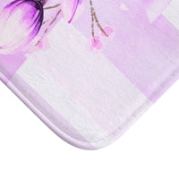 Bath Mat - Lavender Ribbons & Roses - Glam Watercolor Floral Stripes