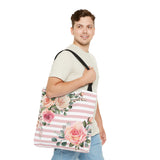 Tote Bag-Pink Cream Floral Dream-Stripes