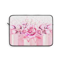 Laptop Sleeve - Blush Ribbons & Roses - Glam Watercolor Floral Stripes