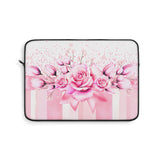 Laptop Sleeve - Blush Ribbons & Roses - Glam Watercolor Floral Stripes