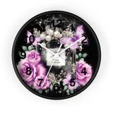 Wall Clock - Purple Midnight Roses - Perfume Bottle Black