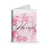 Spiral Notebook (Small) - Pink Blush & Roses Perfume Bottle - Blessed Black