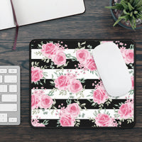 Mouse Pad-Pretty Pink Floral Roses-Black Stripes