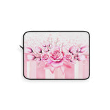 Laptop Sleeve - Blush Ribbons & Roses - Glam Watercolor Floral Stripes
