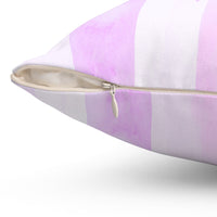 Square Pillow -Lavender Ribbons & Roses - Glam Watercolor Floral Stripes