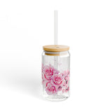 Pink Rose - Glass Tumbler w/Straw
