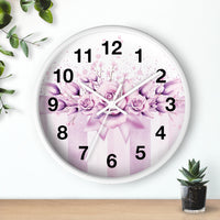Wall Clock - Lavender Ribbons & Roses - Glam Watercolor Floral Stripes